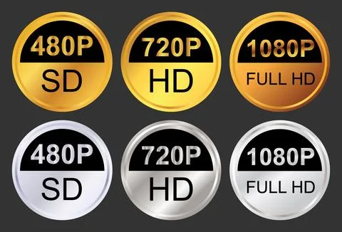 Video resolution badges showing SD HD and Full HD formats Stock Illustration