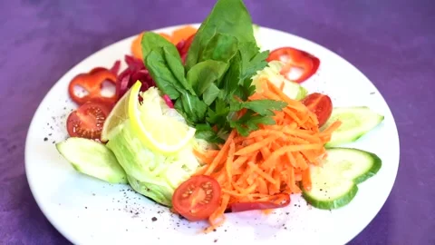 Video of restaurant salad ready for presentation. Stock Footage 150094656