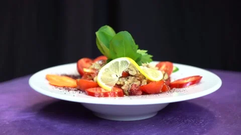 Video of restaurant salad ready for presentation. Stock Footage 150094689