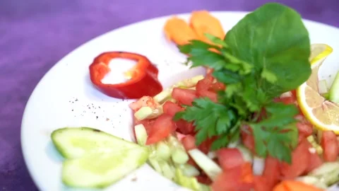 Video of restaurant salad ready for presentation. Stock Footage 150094739