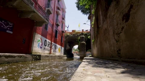 Video of the river down the bridge of the park "paseo del río" in Orizaba, Stock Footage 249296678