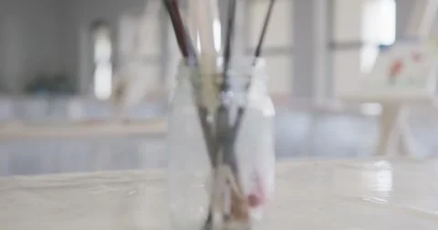 Video of school class with easels prepared for art lessons Stock Footage 339650555