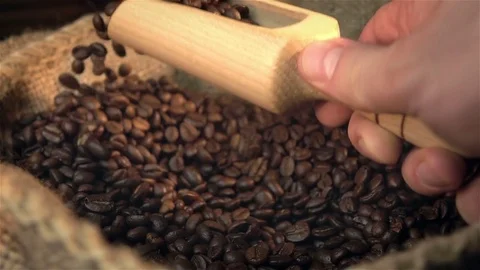 Video of scooping coffee beans in real slow motion Stock Footage 80663325