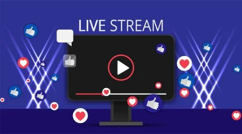 Video screen play button, Streaming preview template, 3d with likes and heart Stock Illustration