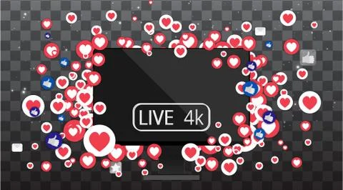 Video screen play button, Streaming preview template, 3d with likes and heart Stock Illustration