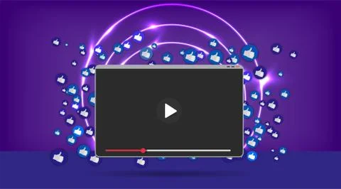 Video screen play button, Streaming preview template, 3d with likes and heart Stock Illustration
