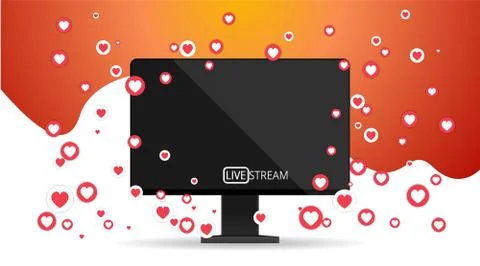 Video screen play button, Streaming preview template, 3d with likes and heart Stock Illustration