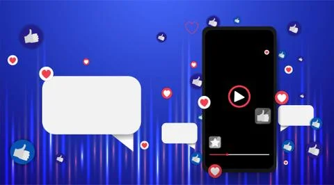 Video screen play button, Streaming preview template, 3d with likes and heart イラスト素材