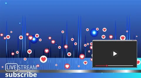 Video screen play button, Streaming preview template, 3d with likes and heart Illustrazione stock