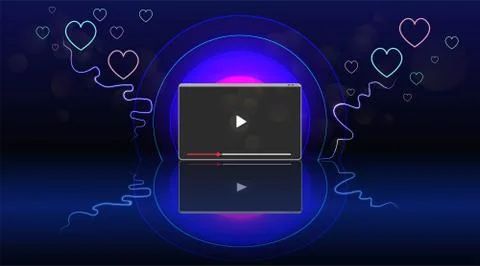 Video screen play button, Streaming preview template, 3d with likes and heart 스톡 일러스트