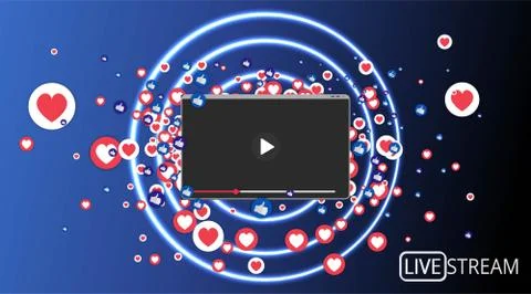 Video screen play button, Streaming preview template, 3d with likes and heart Stock Illustration