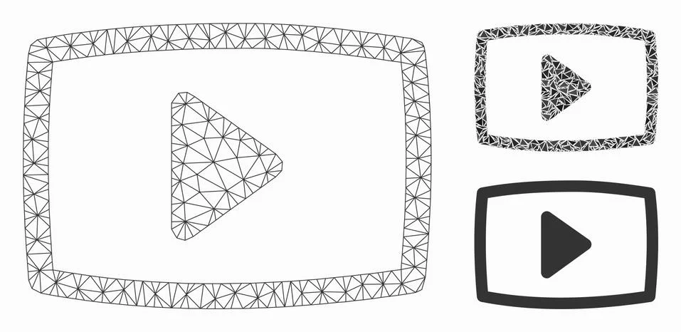 Video Screen Vector Mesh Network Model and Triangle Mosaic Icon Stock Illustration