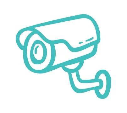 Video security camera doodle. Vector doodle illustration icon isolated on w.. Stock Illustration