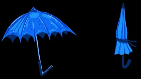 Video of self drawing blue umbrellas on black screen. Autumn set of cartoon Stock Footage 329390141