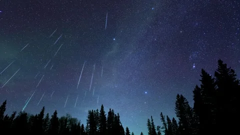 Video sequence showing a meteor shower with 47 meteors falling a stary sky Stock Footage 259835114