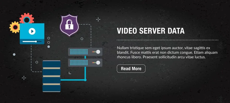 Video server data  concept banner internet with icons in vector Stock Illustration