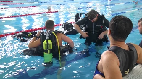 Video set. Diving training in a swimming pool. Stock Footage 309041185