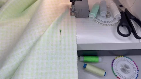 Video of sewing on a sewing machine at home. Crafts as a hobby Stock Footage 306029564