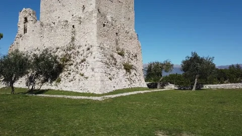 Video shooting with drone Acropolis Tower of Civitavecchia Arpino Stock Footage 147386503