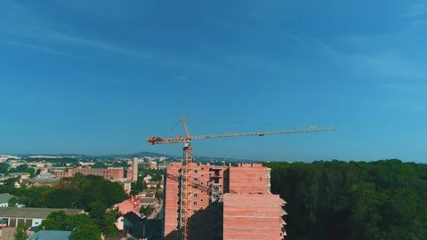 Video shooting with drone of construction site with a bird's eye in sunny summer Video stock 113082793