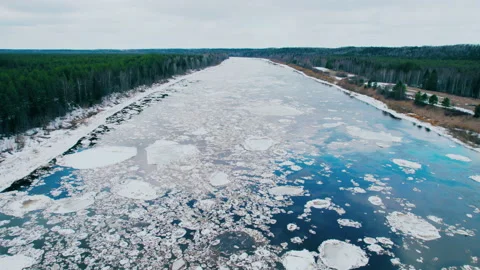 Video shooting on a drone.Ice drift on the big river. Stock Footage 196375955
