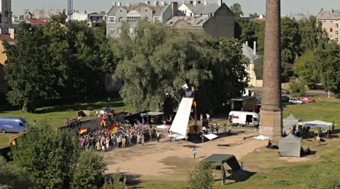 Video shooting of a move scene about collapse of Berlin Wall Stock Footage 51876520