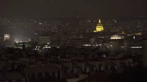 Video shot of central Paris rooftops at night with view of old buildings Stock Footage 84681689