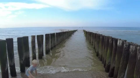 Video shot from seashore while walking backwards Stock Footage 161458448