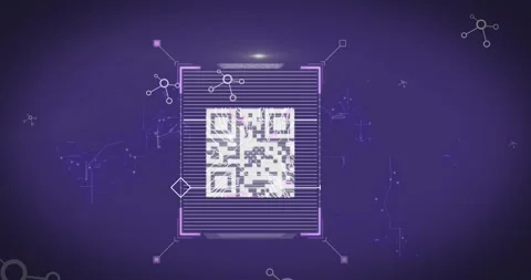 This video showcases a digital interface concept that uses a qr code to process Video stock 330478699