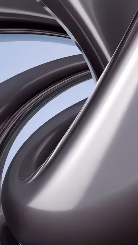 The video showcases stunning CGI of a swirling metal object in a blue sky Stock Footage 296757478