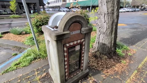 Video showcasing a distinctive concrete garbage bin Video stock 340535725