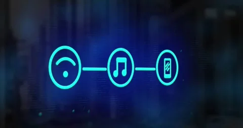 This video shows a digital animation of data processing on screens over a Stock Footage 330661946