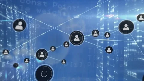 The video shows a digital animation of program codes with lights and data on an Stock Footage 330054869