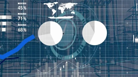 The video shows financial statistics increasing and decreasing on a digital Video stock 330593692