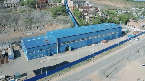 This video shows the gold mill building. Aerial View. Stock Footage 220405818