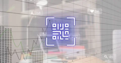 This video shows a qr code flickering on a glowing blue and white background Stock Footage 330246446