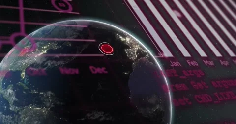 Video shows red coronavirus points from space on a looping globe, accuracy Stock Footage 326761611