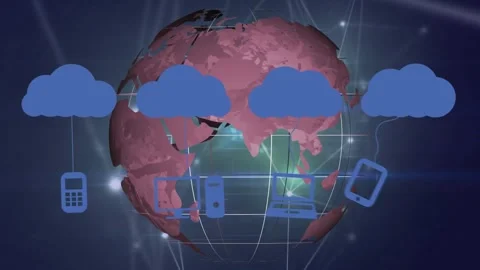 This video shows a rotating globe with connecting lines on a black background Stock Footage 329169222