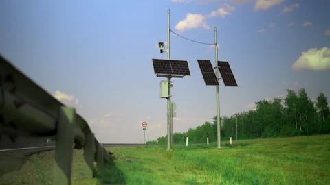 This video shows solar panels installed on a pole in the city Stock Footage 240581159