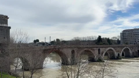 Video of Side View of Historic Ponte Milvio Bridge in Rome 動画素材 309877758