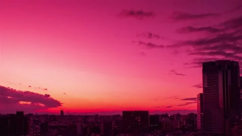 Video of sky, clouds, city and buildings, night view from sunset Stock Footage 232820210