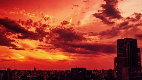 Video of sky, clouds, city and buildings, night view from sunset Stock Footage 244281860