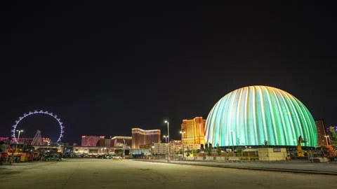 Video with slider MSG Sphere is light up in Las Vegas, Nevada. Stock Footage 249574929