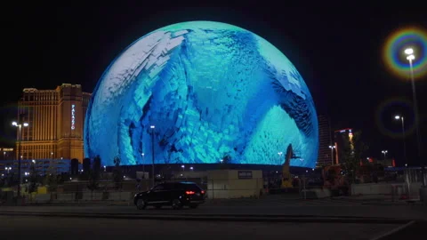 Video with slider MSG Sphere is light up in Las Vegas, Nevada. Stock Footage 249575523
