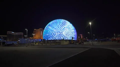 Video with slider MSG Sphere is light up in Las Vegas, Nevada. Stock Footage 249575869