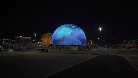 Video with slider MSG Sphere is light up in Las Vegas, Nevada. Stock Footage 249575983