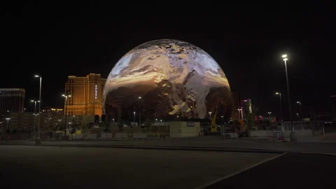 Video with slider MSG Sphere is light up in Las Vegas, Nevada. Stock Footage 249576264
