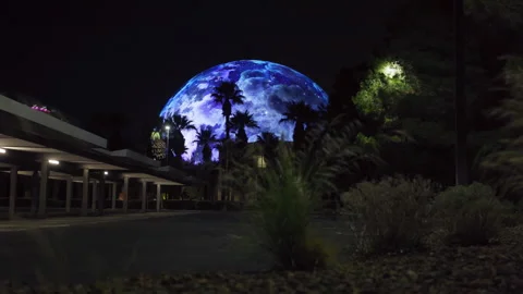 Video with slider MSG Sphere is light up in Las Vegas, Nevada. Stock Footage 249723718