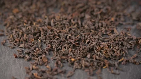 Video slow motion dried black tea leaves close up. Stock Footage 154806668