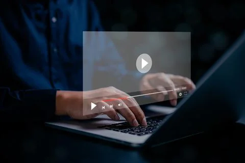 Video social media. online tutorial course player window virtual screen monitor 스톡 사진